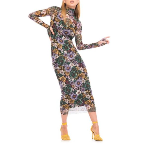AFRM Dresses & Skirts - AFRM - Shailene Mesh Midi Dress - Botanical Garden